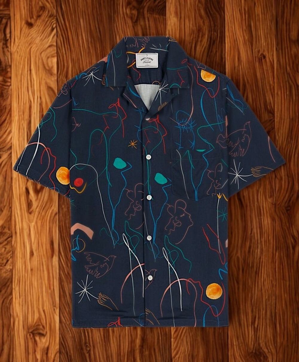Portuguese Flannel Doodle 2 Vacation Shirt 2XL Navy Art Print Camp Collar